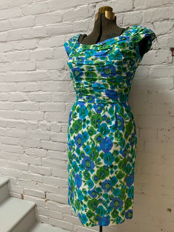 Beautiful 50s Floral and Sequin Cocktail Dress
