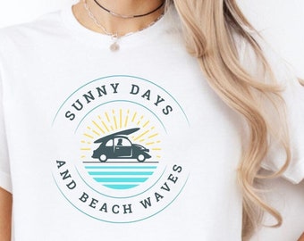 Sunny Days And Beach Waves Unisex Jersey Short Sleeve Bella+Canvas Tee