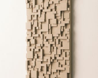 Brutalist Concrete Wall Sculpture – Textured Geometric Relief in beige