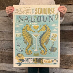 BARGAIN: Seahorse Saloon Vintage Travel Poster 18x24 by Anderson Design Group | Wall Decor 18x24 Art Print (frame not included)