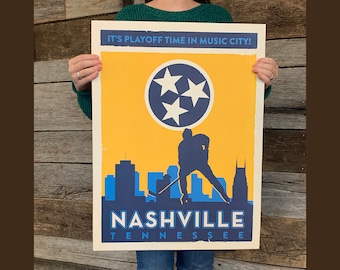 BARGAIN: Nashville Hockey Vintage Travel Poster 18x24 by Anderson Design Group | Nashville Hockey | 18x24 Art Print (frame not included)