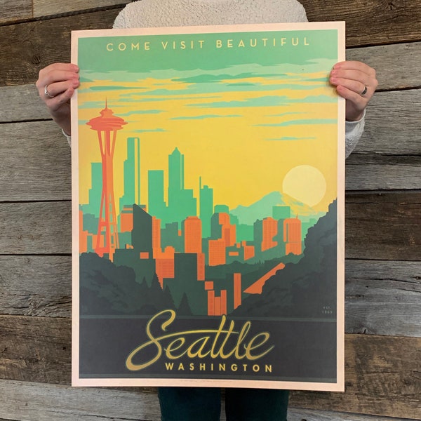 BARGAIN: Seattle Washington Vintage Travel Poster 18x24 by Anderson Design Group | Seattle 18x24 Art Print (frame not included)