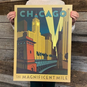 GANGA: Chicago Magnificent Mile Travel Poster 18x24 por Anderson Design Group / Chicago Vintage Poster 18x24 Print (marco no incluido)