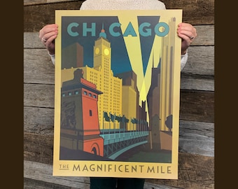 BARGAIN: Chicago Magnificent Mile Travel Poster 18x24 by Anderson Design Group | Chicago Vintage Poster 18x24 Print (frame not included)