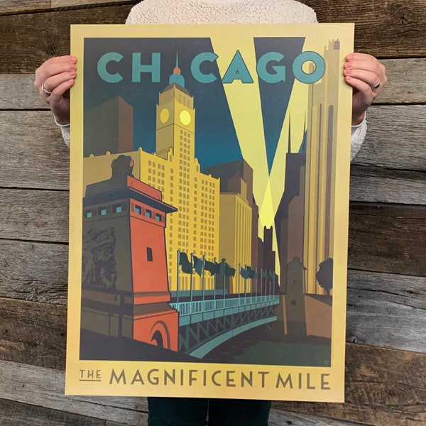 BARGAIN: Chicago Magnificent Mile Travel Poster 18x24 by Anderson Design Group | Chicago Vintage Poster 18x24 Print (frame not included)