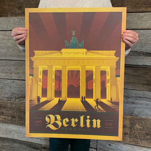 BARGAIN: Berlin Germany Travel Poster 18x24 by Anderson Design Group | Brandenburg Gate Vintage Poster 18x24 Print (frame not included)