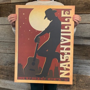 BARGAIN: Nashville Leaning Cowboy Vintage Travel Poster 18x24 by Anderson Design Group | Music City Poster 18x24 Print (frame not included)