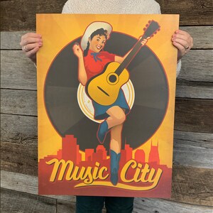 BARGAIN: Nashville Pinup Cowgirl Vintage Travel Poster 18x24 by Anderson Design Group | Music City Poster 18x24 Print (frame not included)