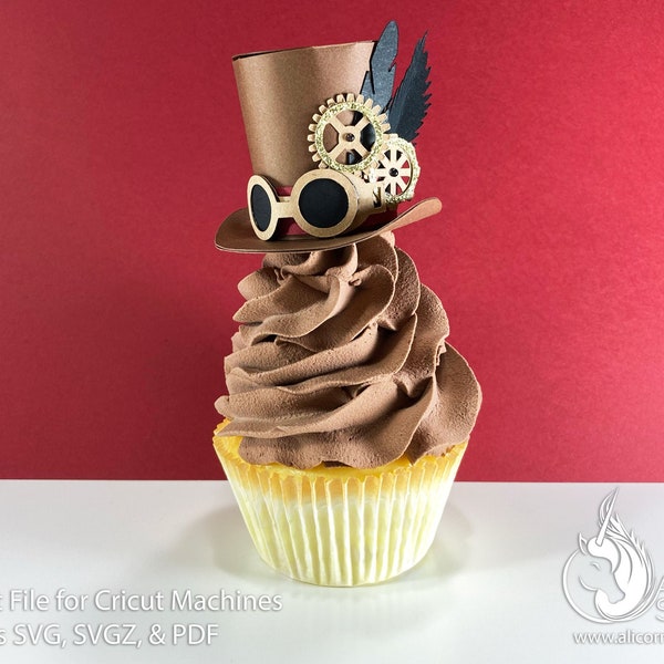 3D Paper Steampunk Top Hat SVG File Cut File for Cricut Cupcake Topper Steam Punk Vintage Party Decor