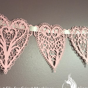 Vintage Lace Heart Banner SVG File Cut File for Cricut Valentine&#39;s Day Decor