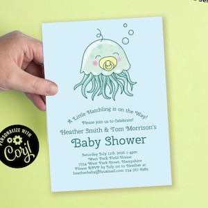 Jellyfish Under the Sea Baby Shower Invitation Editable Digital Download Cute Kids