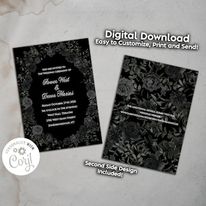 Black White Elegant Gothic Wedding Invitation Editable Digital Download Black Roses Party