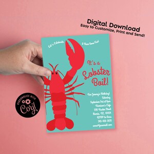 Lobster Boil Invitation Editable Digital Download Seafood Birthday Party Kids Cute