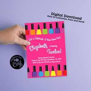 Spa Nail Painting Invitation Birthday Party Editable Digital Download Sleepover Girl Nail Polish Paint