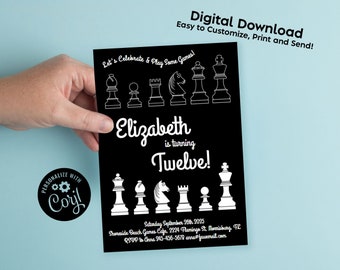 Chess Birthday Party Invitation Editable Digital Download Board Games Cute Kids