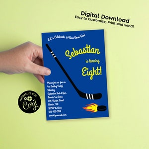 Hockey-Geburtstagsfeier-Einladung bearbeitbare Digitaler Download Sportparty Kinder