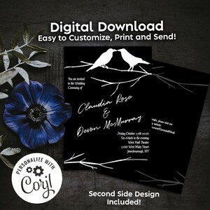 Raven Crows Gothic Wedding Invitation Editable Digital Download Halloween Party