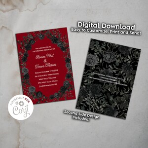 Red Black Wedding Invitation Editable Digital Download Gothic Roses ...