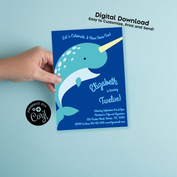 Narwhal Birthday Party Invitation Editable Digital Download - Etsy