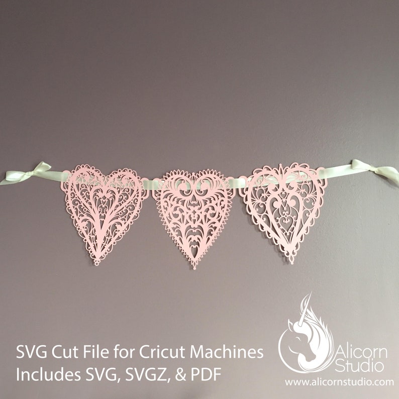 Download Vintage Lace Heart Banner SVG File Cut File for Cricut | Etsy