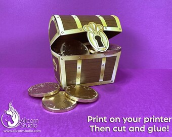 Caja de recuerdo de cofre del tesoro imprimible en 3D, decoración para fiesta pirata, cumpleaños