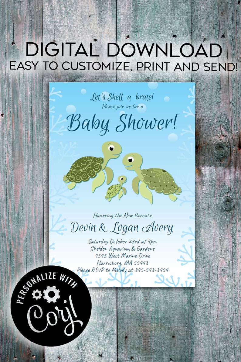 Sea Turtle Baby Shower Invitation Editable Digital Ocean Etsy