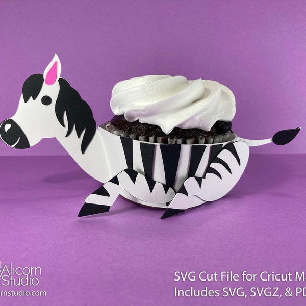 Zebra Cricut Cupcake 3D SVG Cut File for Paper Wrap Liner Wrapper Party Decor