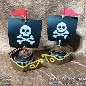 Pirate Ship SVG Cricut Cut File 3D Paper Cupcake Wrap Liner Wrapper Birthday Party Decor