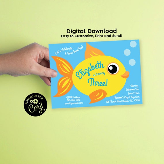 Gold Fish Aquarium Birthday Party Invitation Editable Digital Etsy