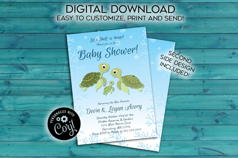 Sea Turtle Baby Shower Invitation Editable Digital Ocean Etsy