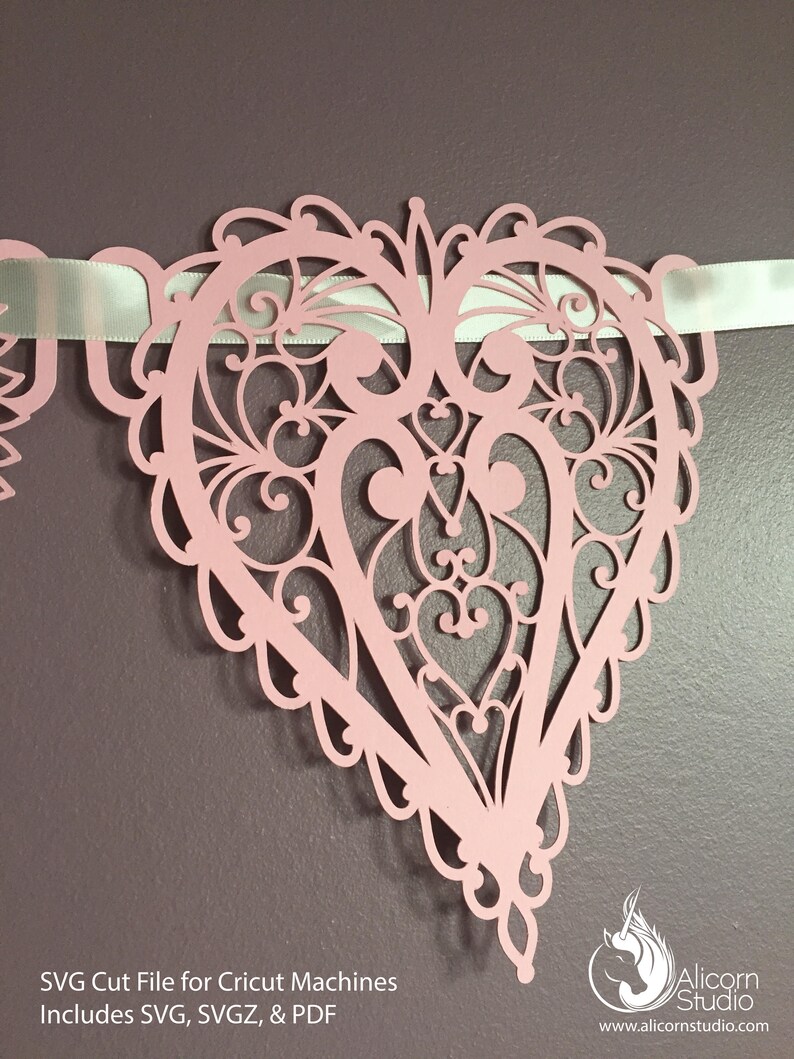 Download Vintage Lace Heart Banner SVG File Cut File for Cricut | Etsy