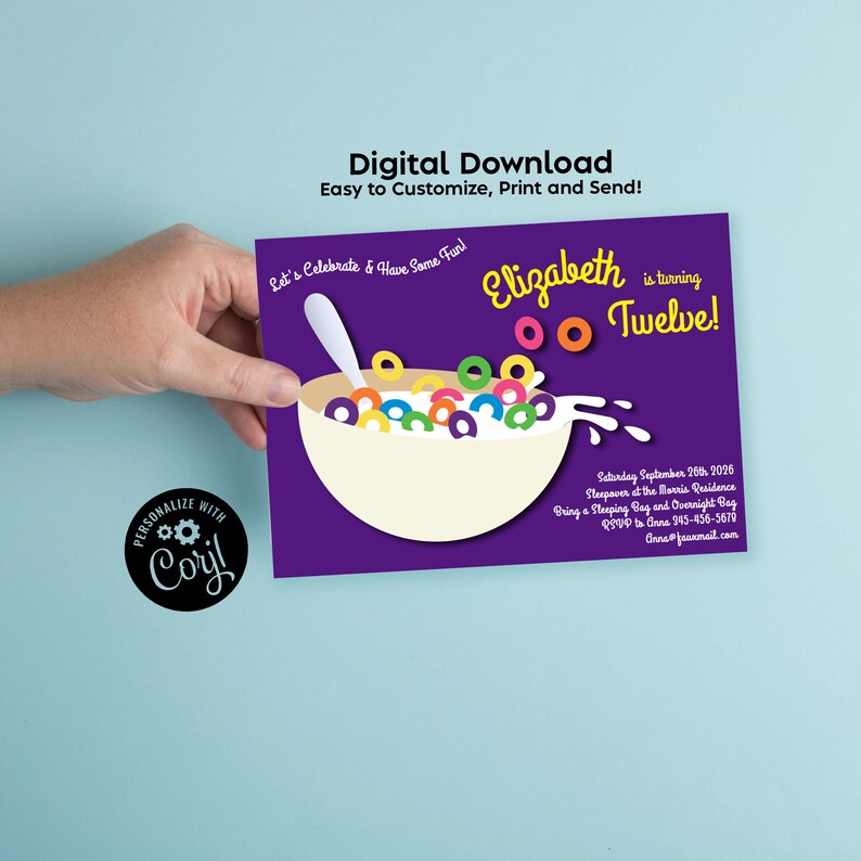 Cereal Bowl Birthday Party Invitation Editable Digital Etsy