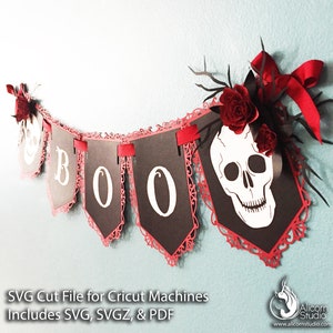 Gothic Skull Halloween Banner SVG File Cut File for Cricut Wedding Party Decor