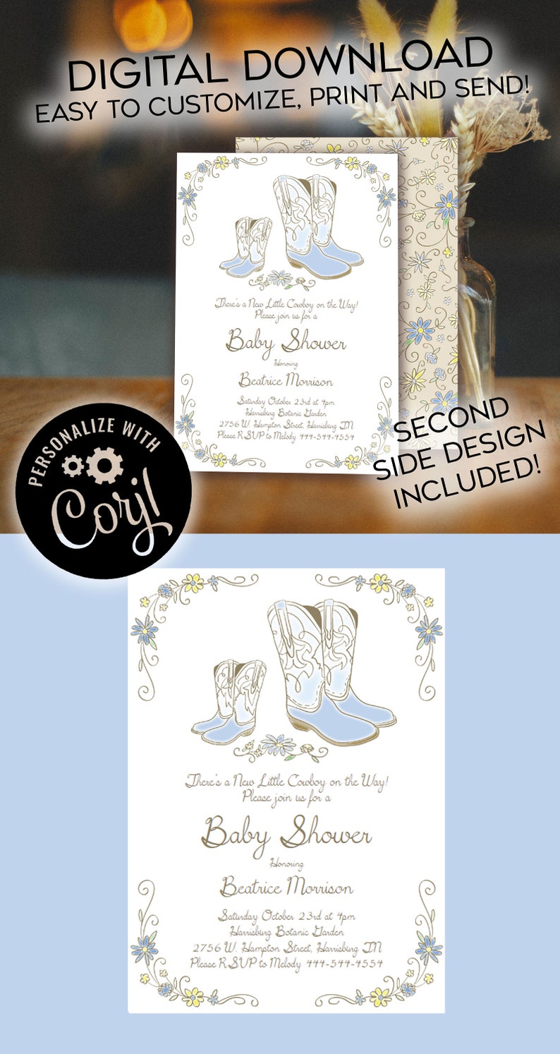 Cowboy Baby Shower Invitation Editable Digital Country Western Etsy
