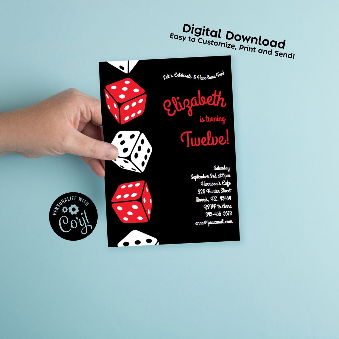 Dice Board Games Birthday Party Invitation Editable Digital Download