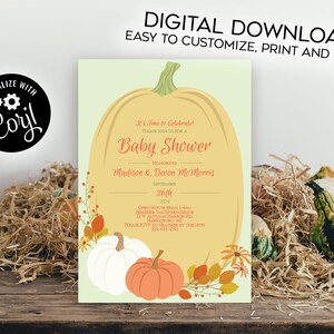 Autunno zucca Baby Shower invito modificabile digitale elegante genere neutro Download