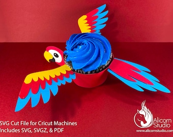 Cricut Parrot Cupcake Wrapper: 3D Rainbow Macaw SVG Cut File (Digital Download)
