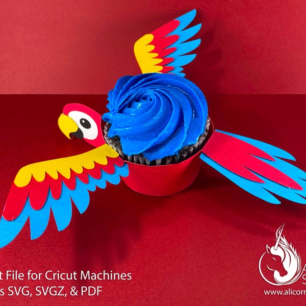 Parrot Bird Cricut Cupcake 3D SVG Cut File for Paper Rainbow Macaw Liner Wrapper Party Decor