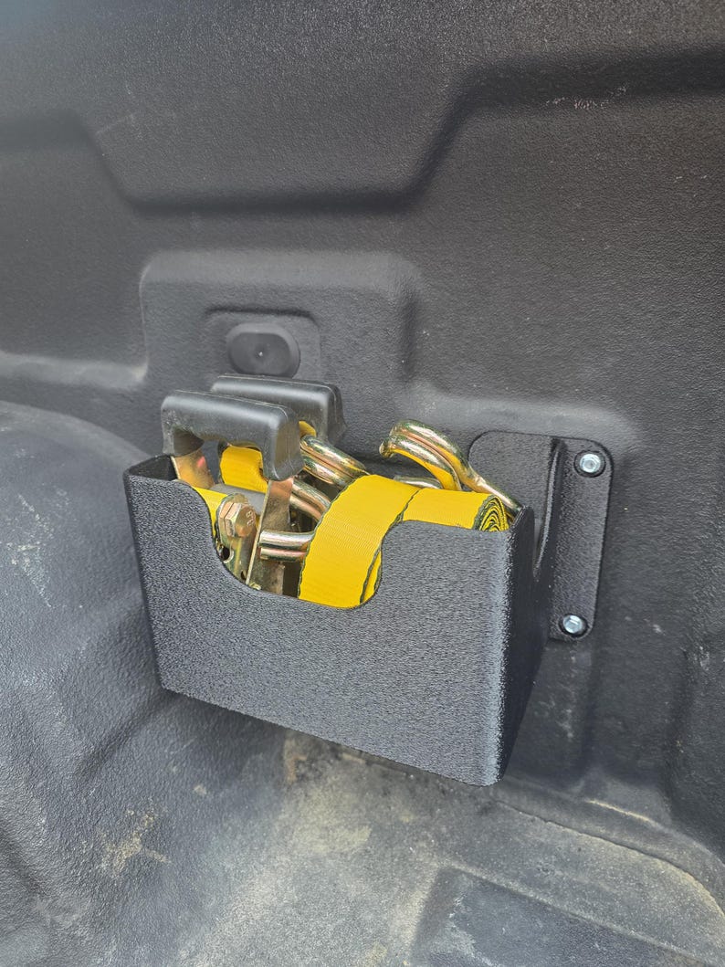 Truck Box Ratchet Strap, Windshield Washer Fluid & Misc Storage Mount — installed in truck box