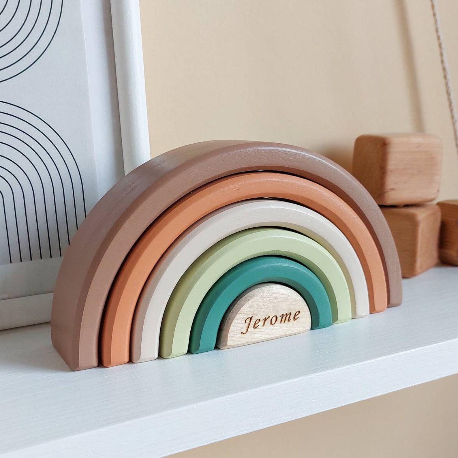 Personalized wooden rainbow stacker Mini rainbow stacker Etsy