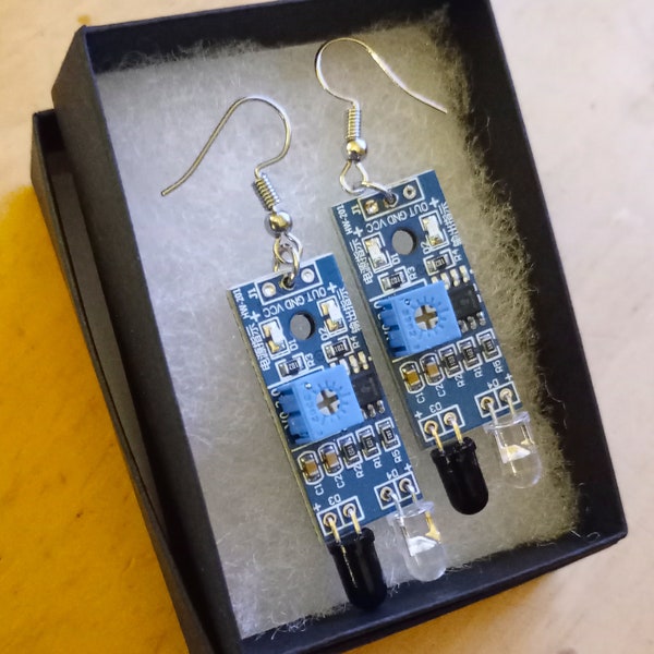 Recycled circuit board earrings quirky cyber electronics robot cyborg STEM techno sci-fi jewellery