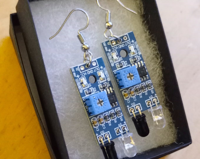 Recycled circuit board earrings quirky cyber electronics robot cyborg STEM techno sci-fi jewellery