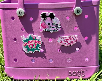 Black, beautiful, and educated Bogg compatible purse charms, charms for Bogg bags, charms that fit in baby Bogg and original Bogg bags