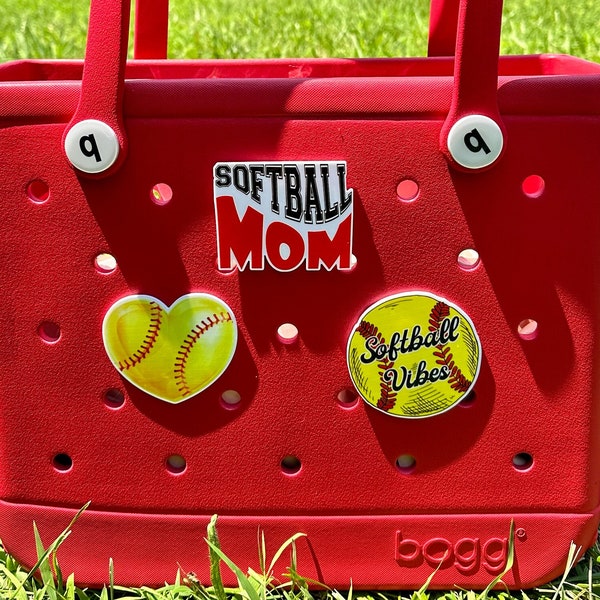 softball mom themed charms for Bogg Bags, softball vibes Bogg compatible purse charms, purse charms for Bogg bag , hard acrylic purse charm