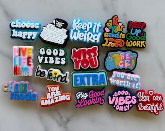 positive saying clog compatible charms, Trending charms for shoes, word shoe charms, trending shoe decor, shoe jewelry, diy custom clogs