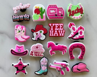 New pink cowgirl clog compatible western shoe charms, popular country themed charms for your crocs, croc compatible horse charms