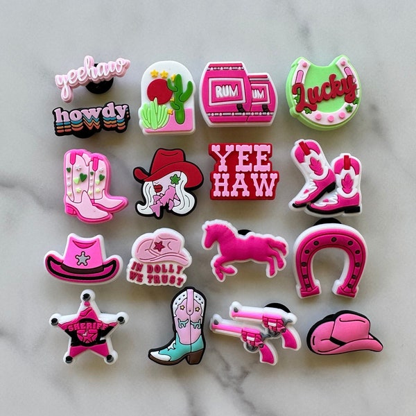 New pink cowgirl clog compatible western shoe charms, popular country themed charms for your crocs, croc compatible horse charms