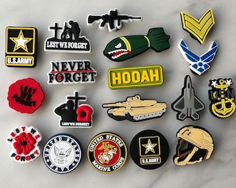 Charms for crocs, trending shoe charms, popular shoe charms, clog compatible charms, croc compatible shoe charms, military shoe charms,