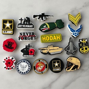 Charms for crocs, trending shoe charms, popular shoe charms, clog compatible charms, croc compatible shoe charms, military shoe charms,