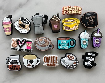 New coffee lover shoe charms for your crocs, croc compatible caffeine queen shoe charm, coffee cup charm, fueled by coffee, more espresso